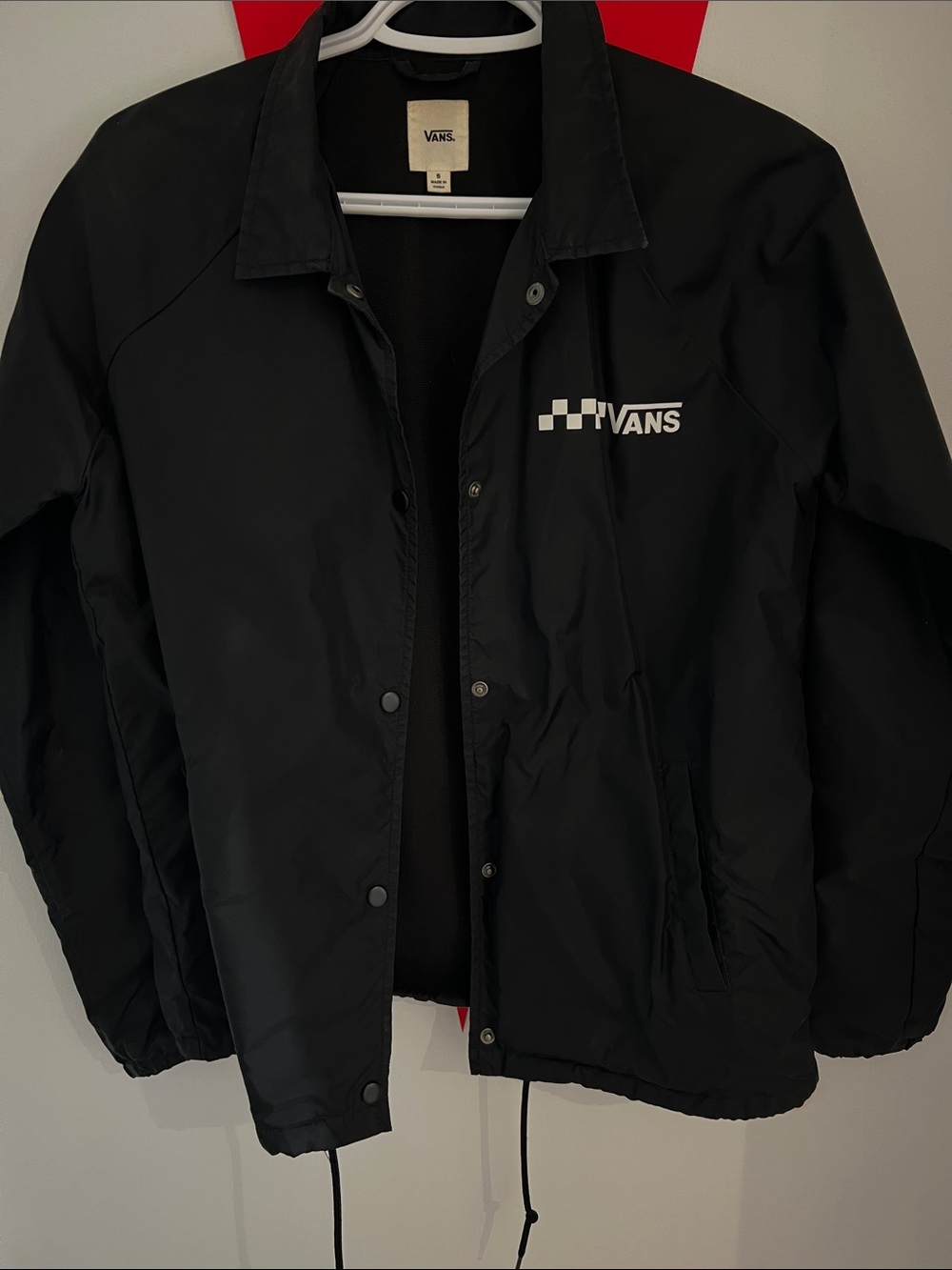 Vans Black Rain Jacket with White Checker Logo in S